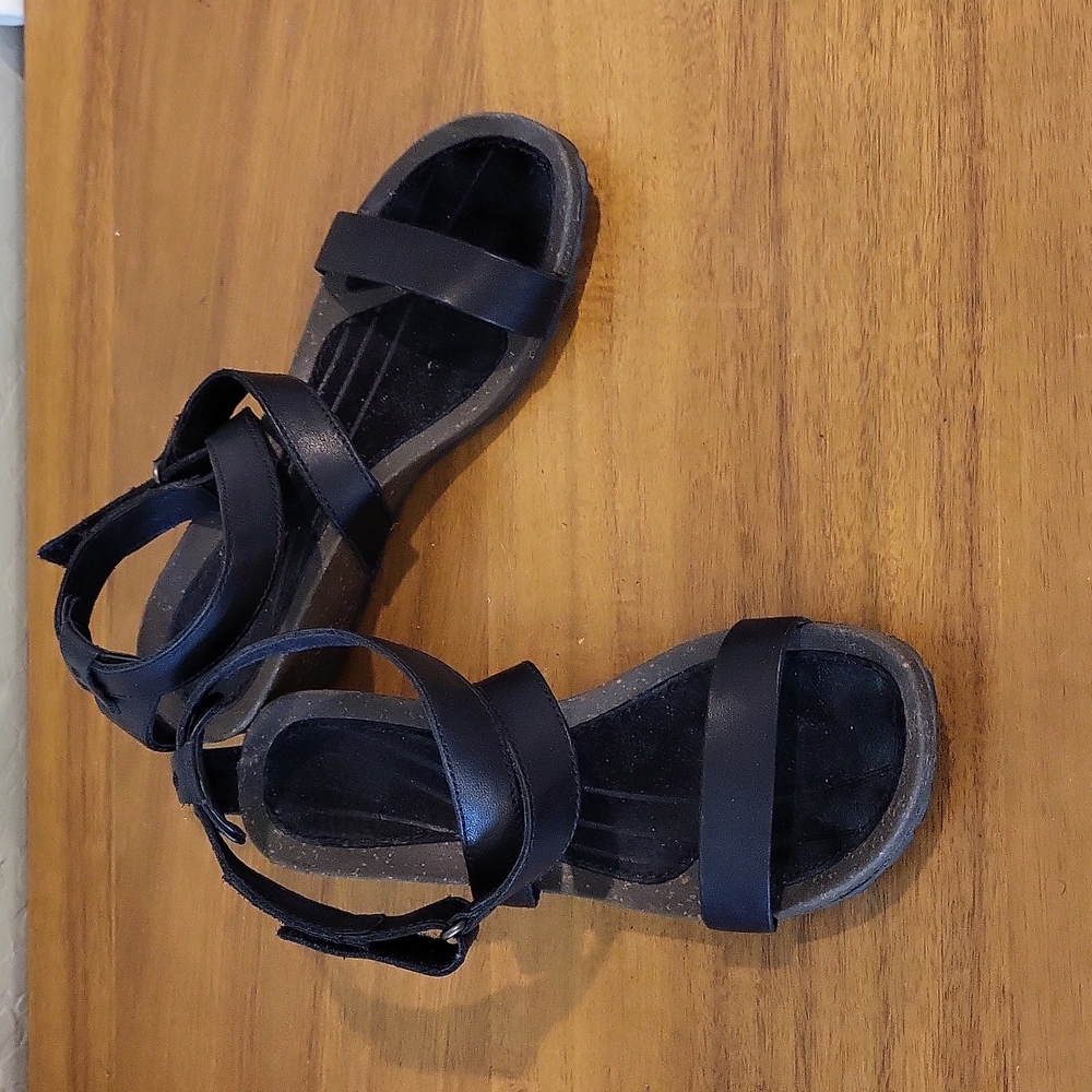 Teva Black Strappy Wedge Sandals